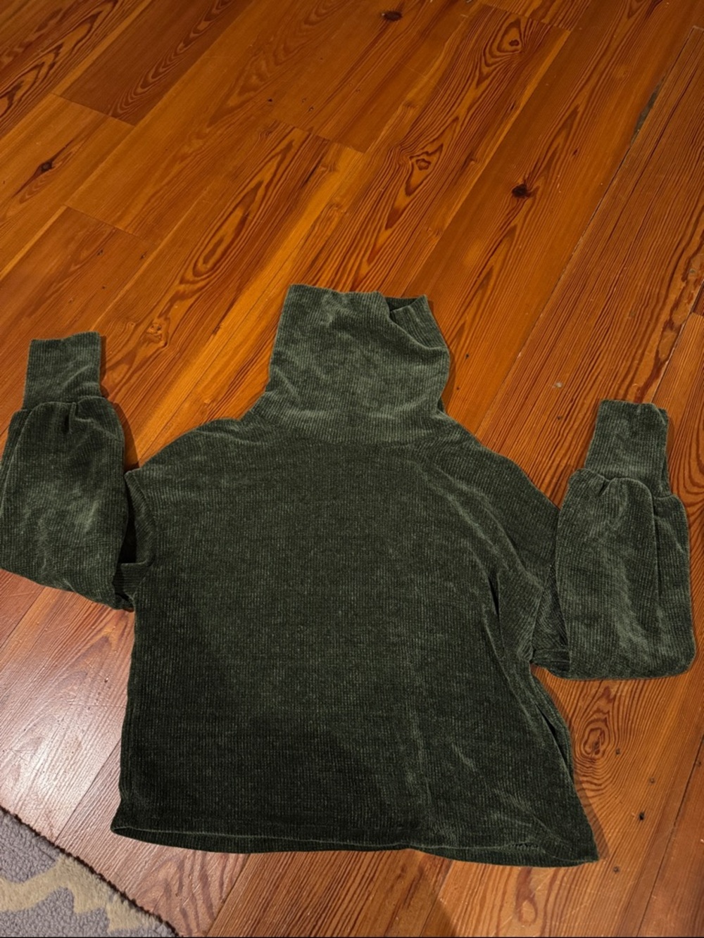 Love Olive Green Velvet-Look Turtleneck Crop Top